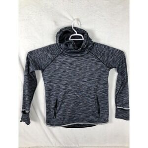 GapFit Hoodie Youth Medium Gray Black Heather Zip Pockets Thumbholes Reflective